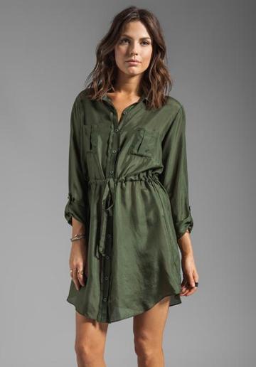 Graham & Spencer Washed Silk Shirt Dress In Olive