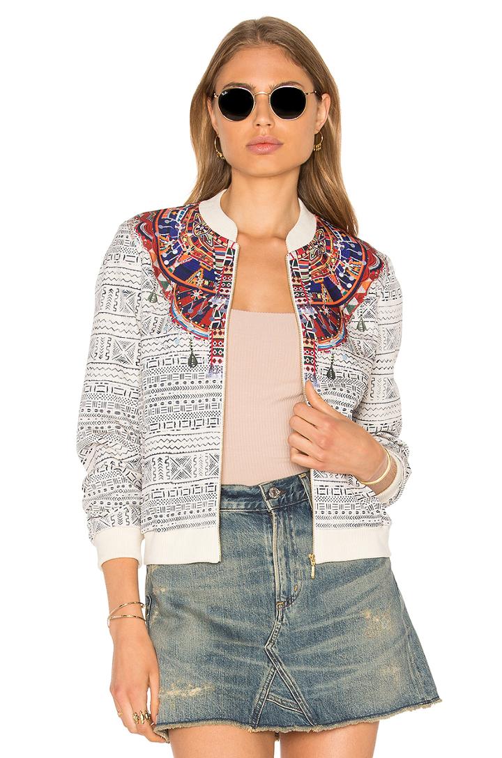 Printed Stretch Bomber Jacket