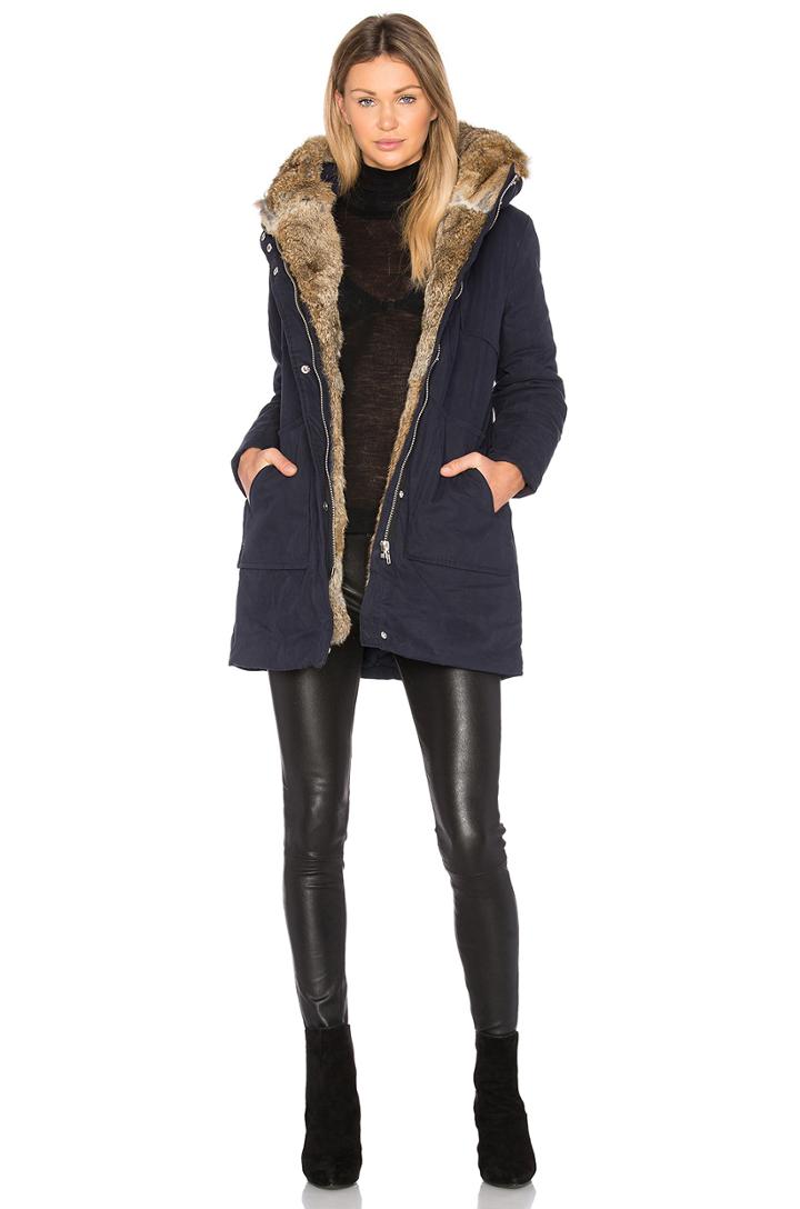 Mantiki Rabbit Fur Collar Parka Coat