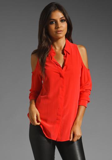 Equipment Nixie Cut Out Shoulder Blouse In Red