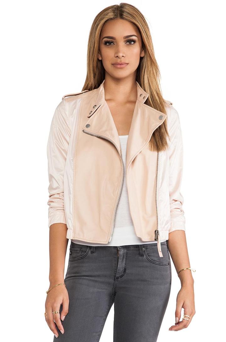 Brogden Leather Moto Jacket In Blush