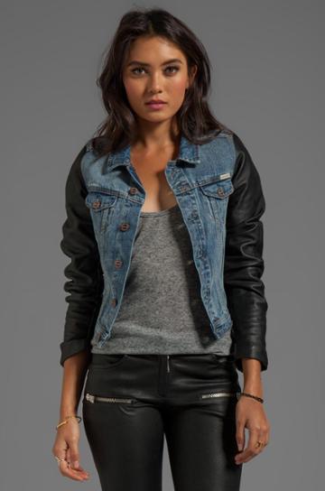 Maison Scotch Denim With Leather Sleeve Jacket In Blue