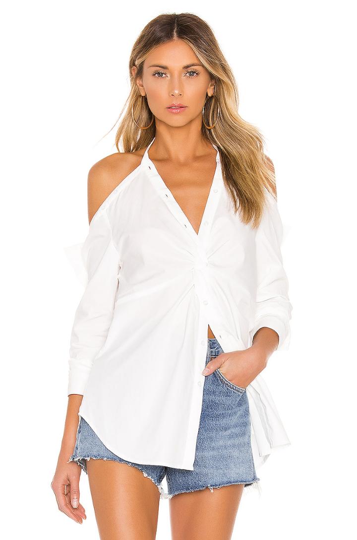 Poplin Draped Tunic Top