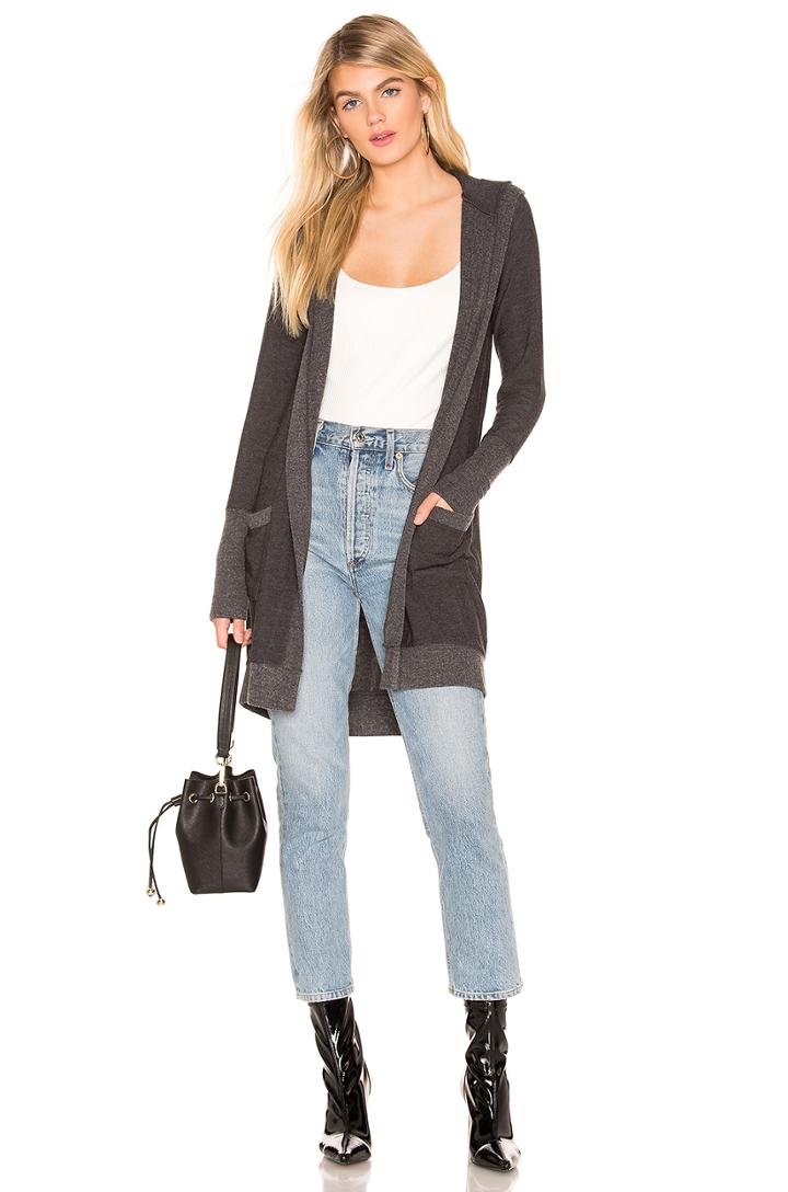 Open Front Hooded Cardigan With Pockets