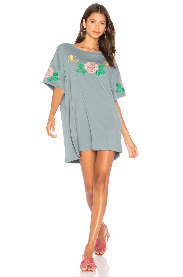 Indigo Rose Embroidered T-shirt Dress