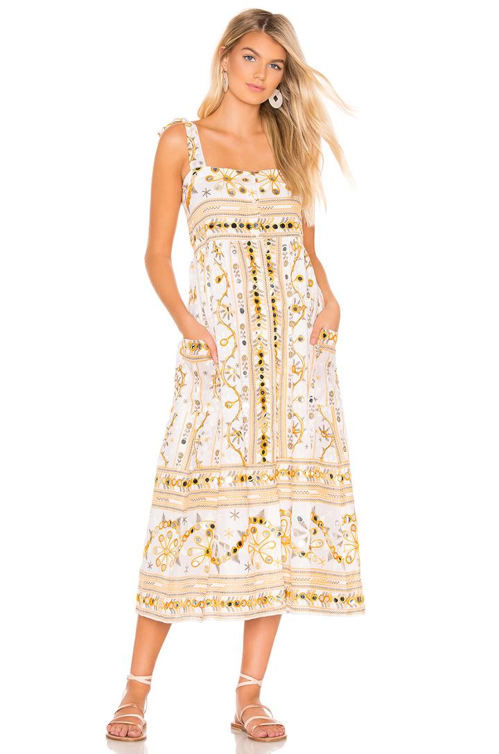 Tribal Print Tie Shoulder Midi Dress