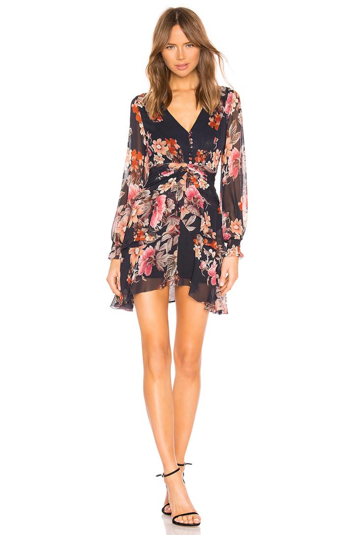 Rust Floral Pintuck Mini Dress