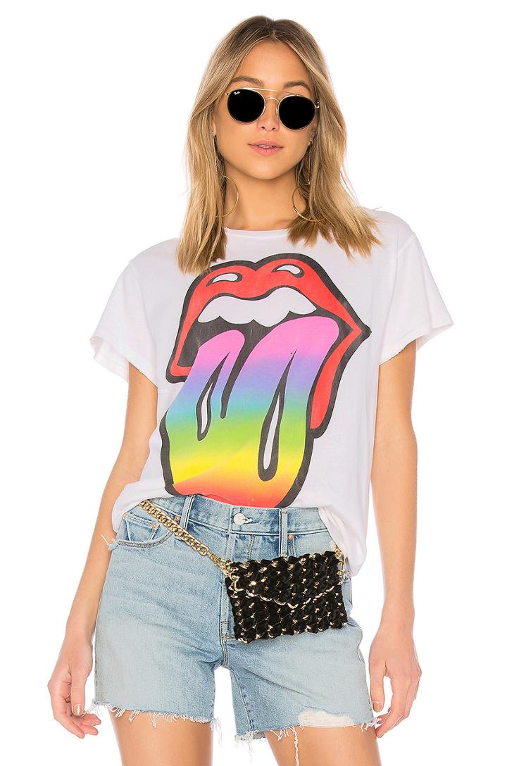 X Revolve Rolling Stones Color Tongue Crew Tee