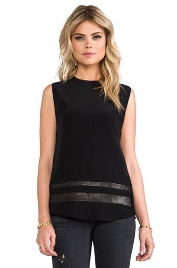 Veda Leather Stripes Tank In Black
