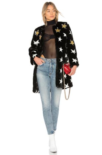 Star Beaded Faux Fur Coat