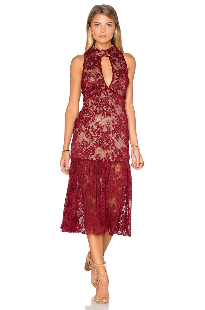 Sleeveless Lace High Neck Midi Dress