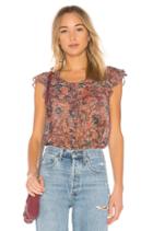 Crossover Pleat Ruffle Sleeve Top In Rust Multi