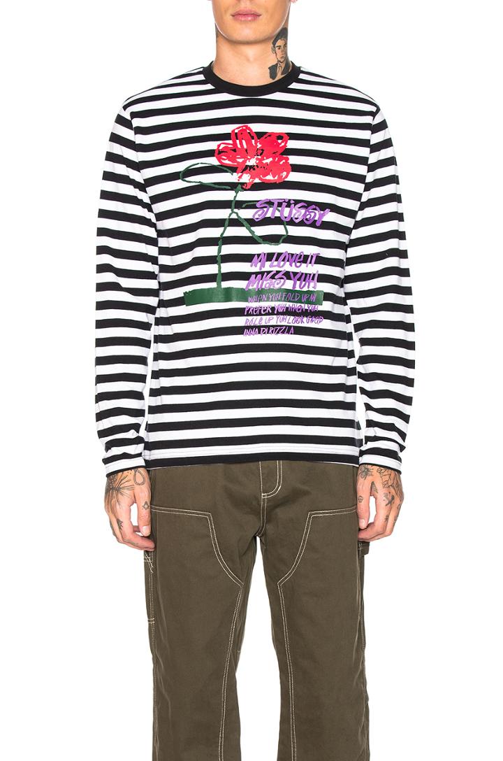 Flower Stripe Long Sleeve Crew