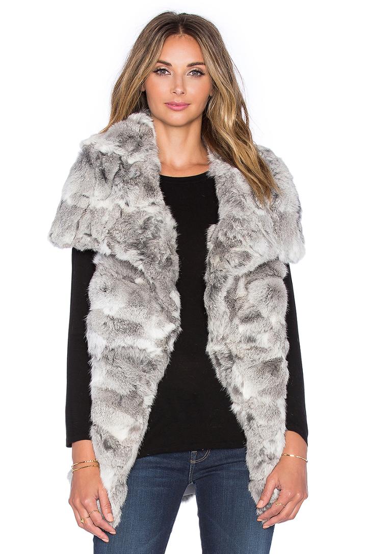 Wing Collar Long Hair Rabbit Fur Vest