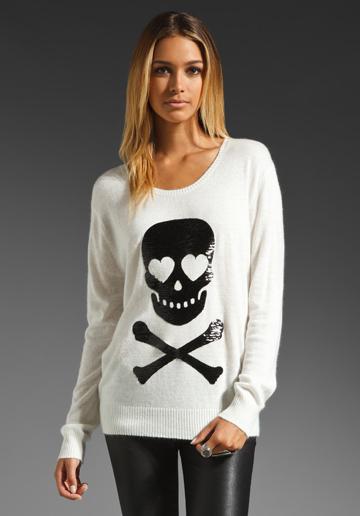 Wildfox Couture White Label Love Skull Sweater In Cream