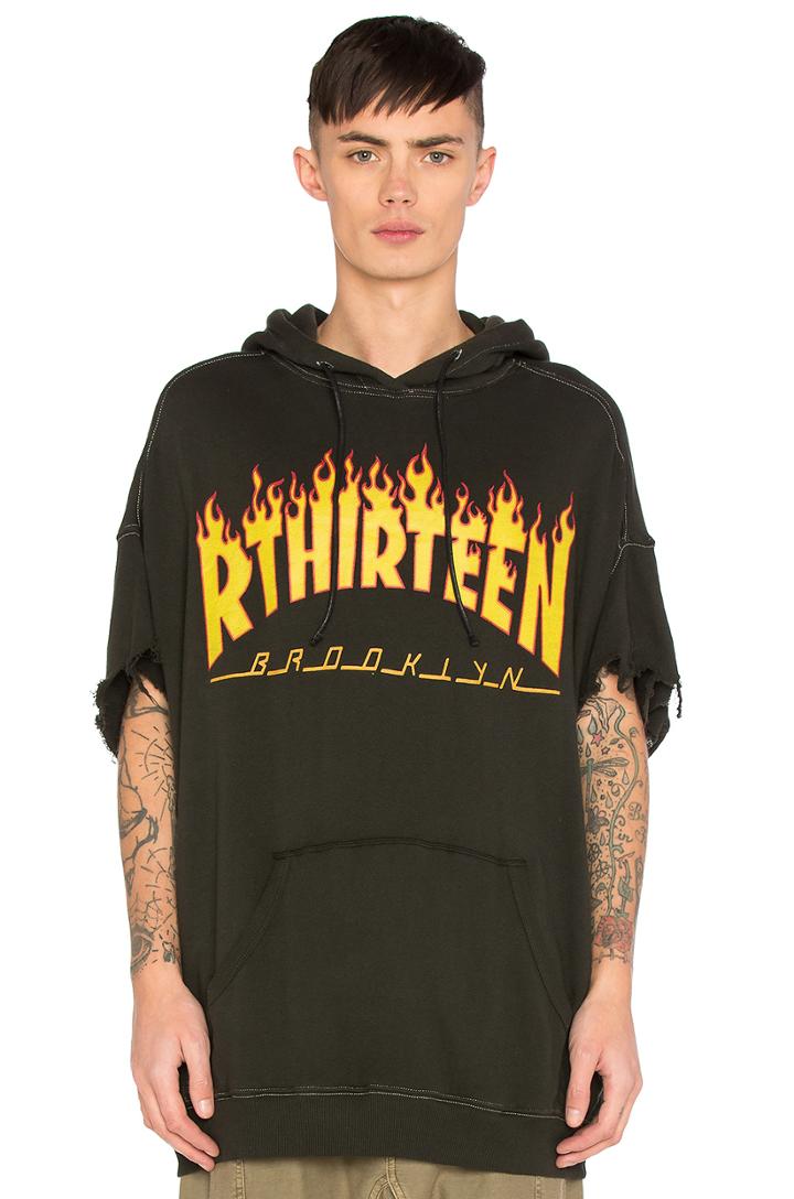 Printed Oversized Cut Off Hoodie