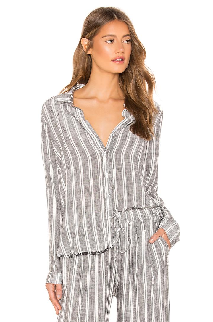 Frayed Hem Button Down Top