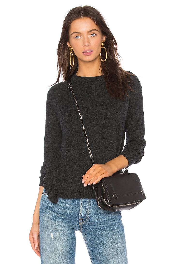 Boxy Crew Side Ruffle Sweater
