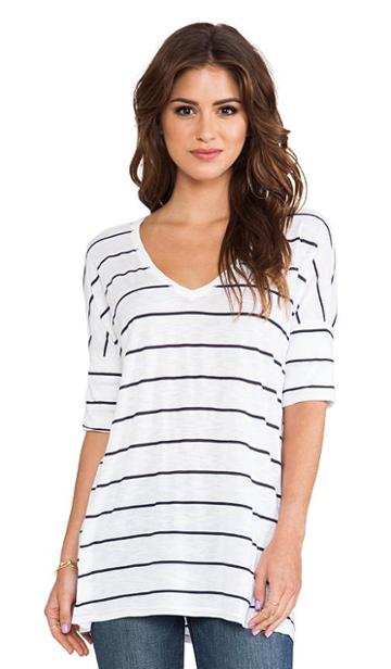 Michael Stars Cuffed Sleeve V Neck Top In White