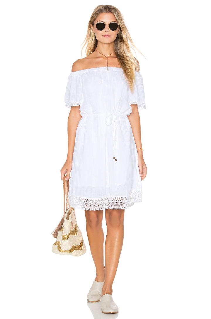 Double Gauze Lace Hem Off The Shoulder Dress