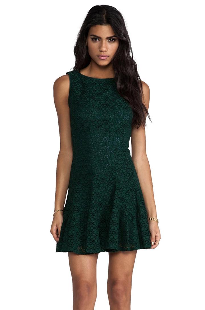 Anna Sui Re-embroidered Lace Dress In Dark Green