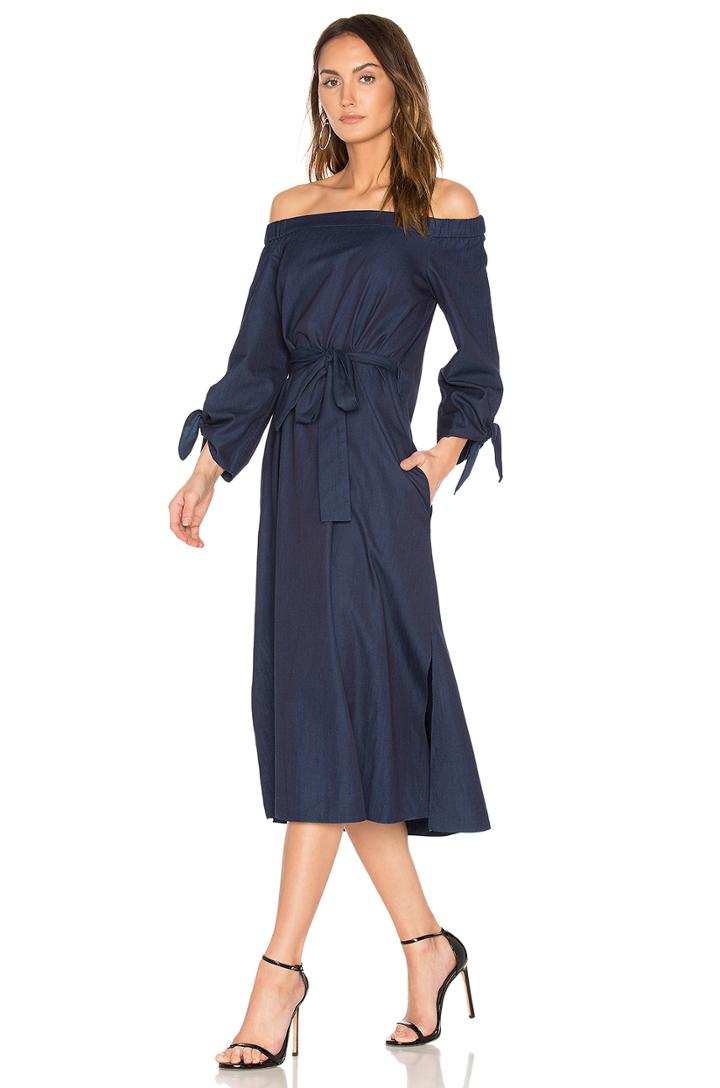 Off Shoulder Belted Midi Dress