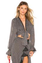 Gingham Front Tie Ruffle Sleeve Blouse