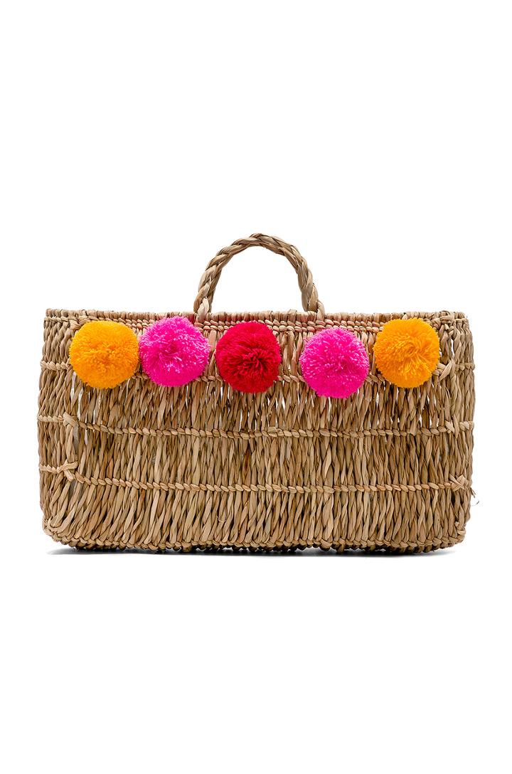 Pom Pom Straw Bag