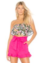 Printed Strapless Ruffled Crop Top