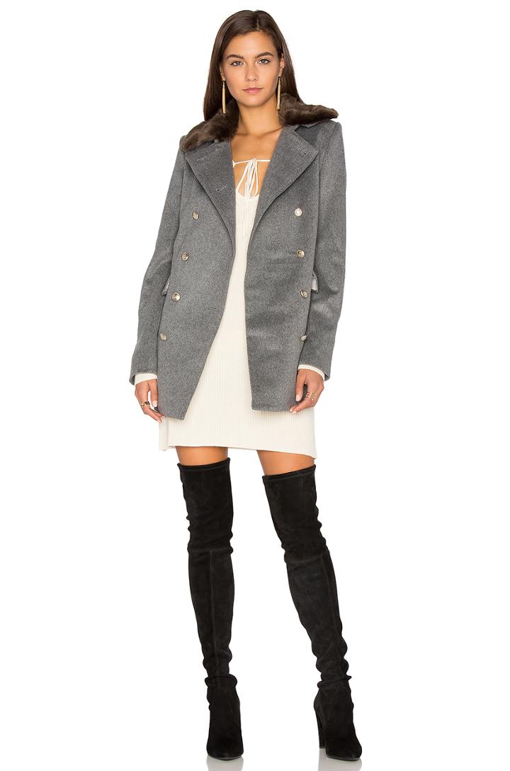 Emmy Double Breasted Coat With Faux Fur Collar
