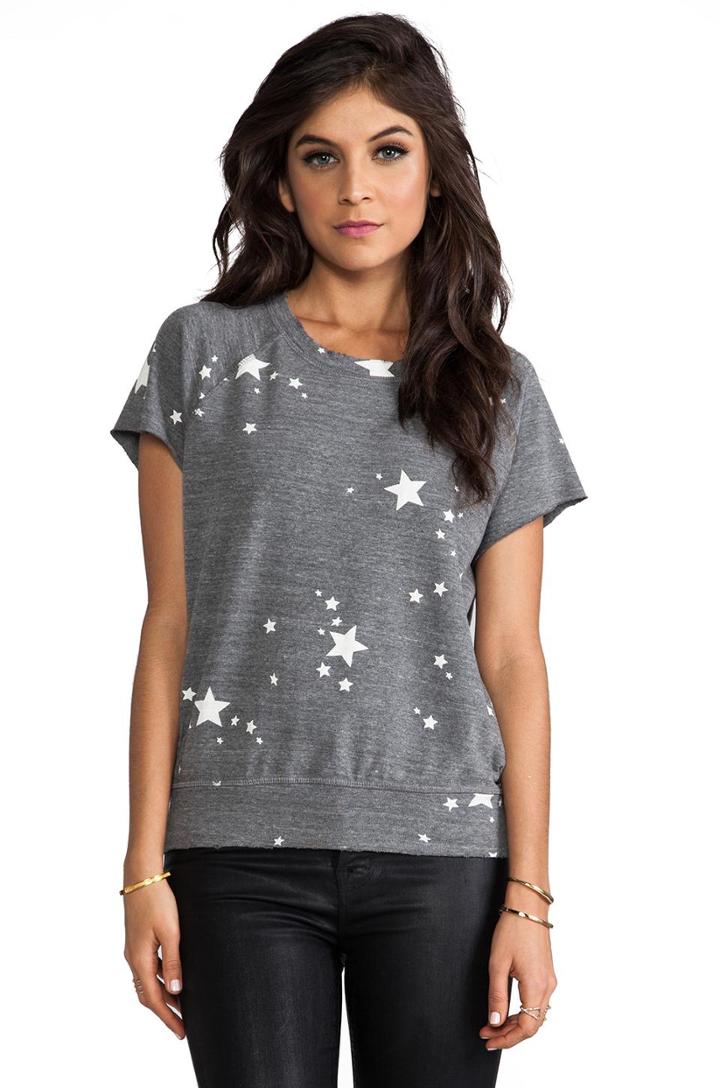 Monrow Stars Short Sleeve Sweatshirt In Gray