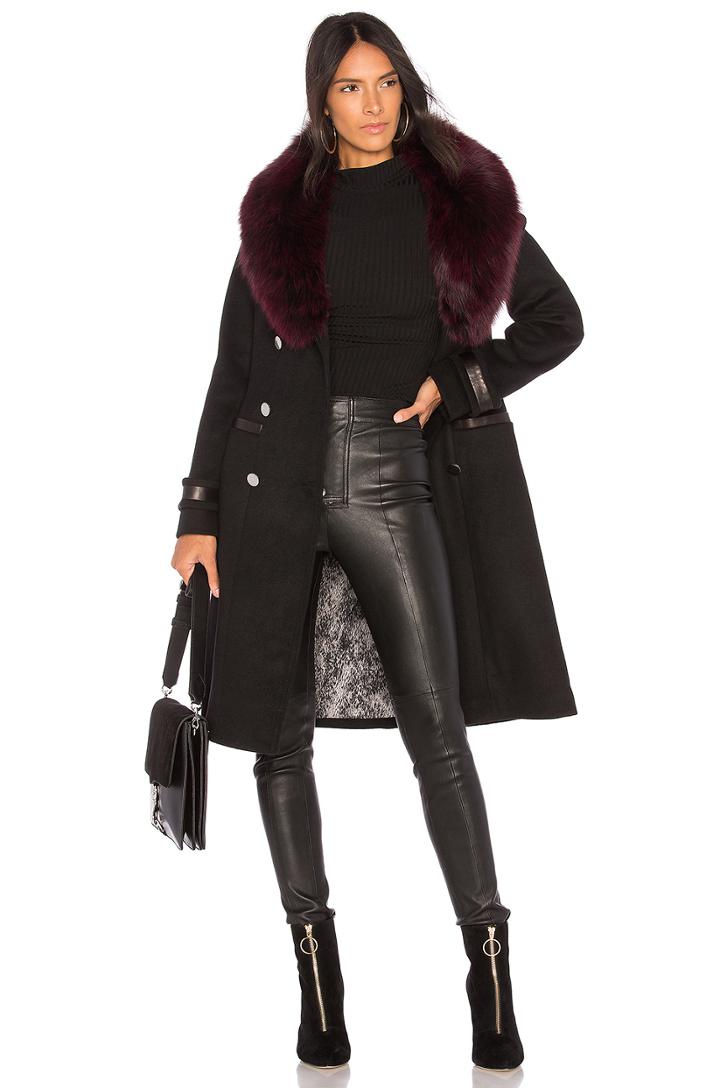 Juliana Fox Fur Trimmed Wool Coat