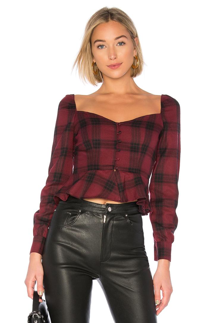 Marrie Flannel Puff Sleeve Top