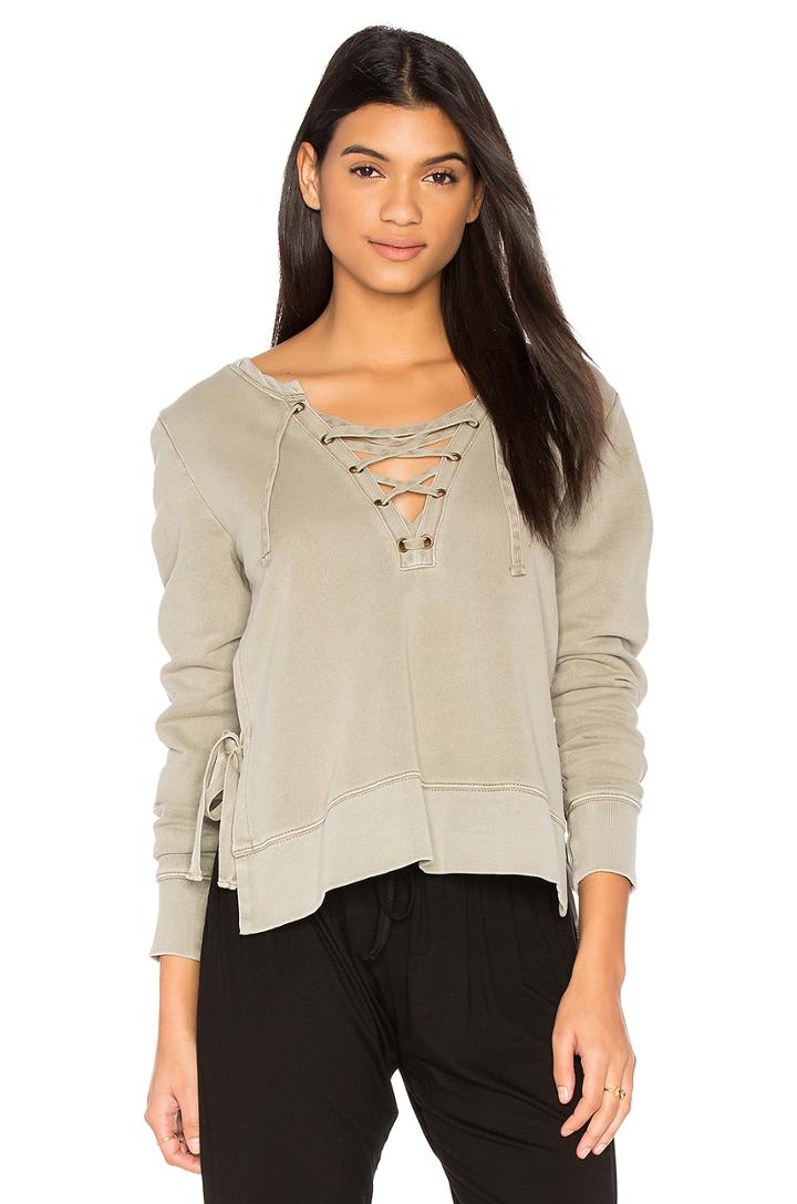 Side Slit Lace Up Sweatshirt
