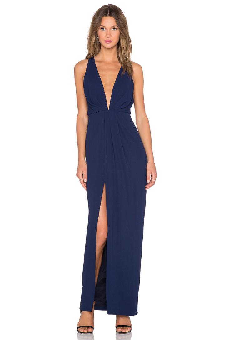 Crepe Deep V Gathered Gown
