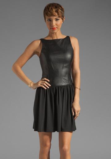 Susana Monaco Leather Detail Boat Tank Dress In Black