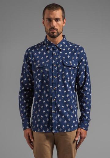 Obey Early Bird Flannel L/s Shirt With Bird Print In Navy