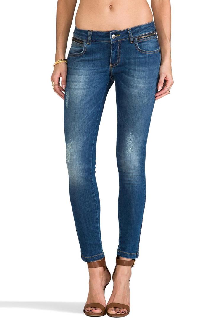Anine Bing Distressed Double Zipper Skinny In Vintage Wash