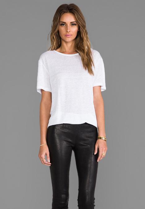 T By Alexander Wang Linen Silk Short Sleeve Tee In White