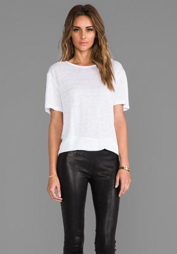 T By Alexander Wang Linen Silk Short Sleeve Tee In White