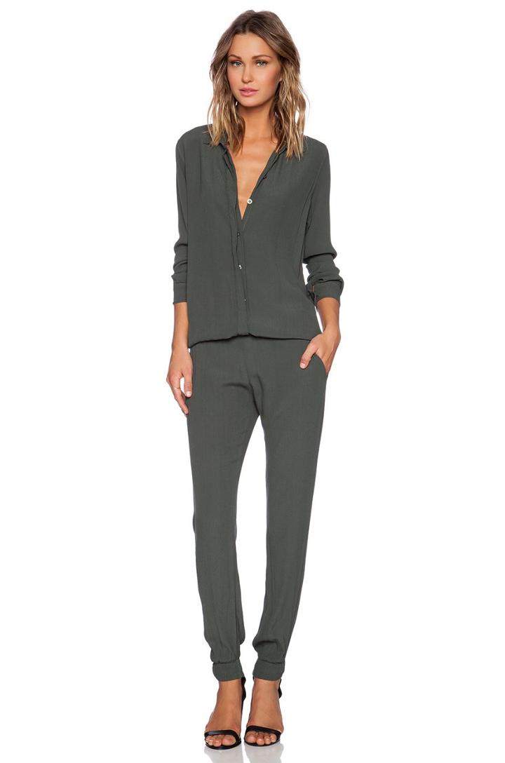 Crepe Long Sleeve Jumpsuit
