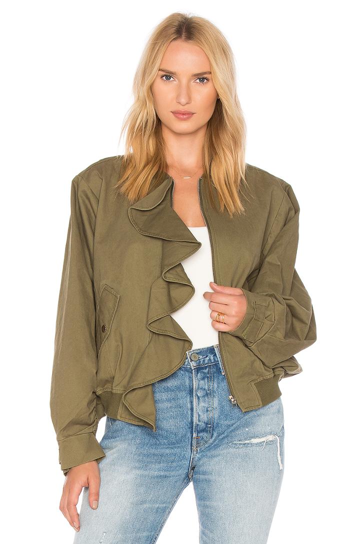Oversized Ruffle Trim Bomber