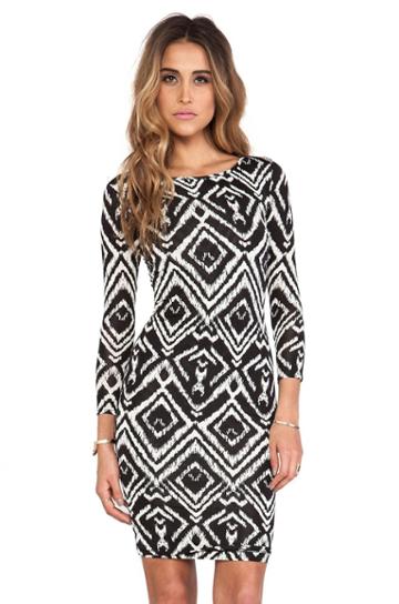 T-bags Losangeles Long Sleeve Body Con Dress In Black & White