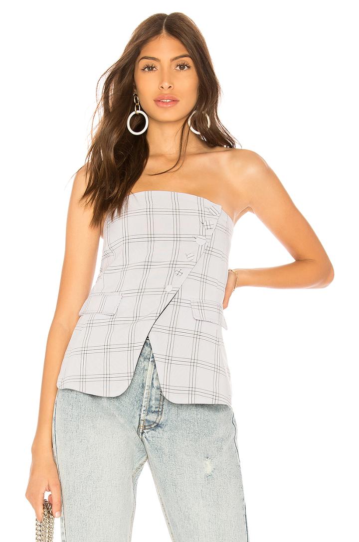 Jax Asymmetric Button Up Strapless Top
