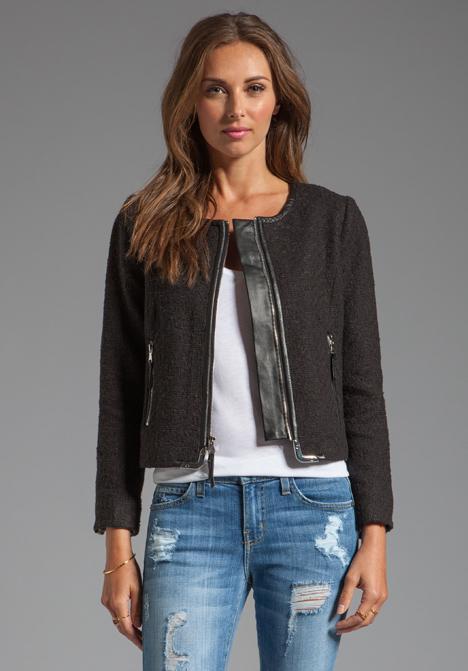 Milly Biella Tweed Harper Zipper Jacket In Black