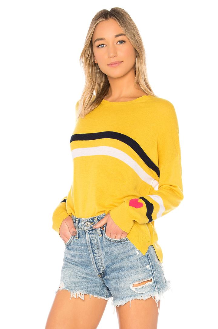 Stripes + Heart Cashmere Blend Crew Neck