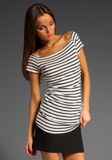Brandy Melville French Tee In Navy,stripes
