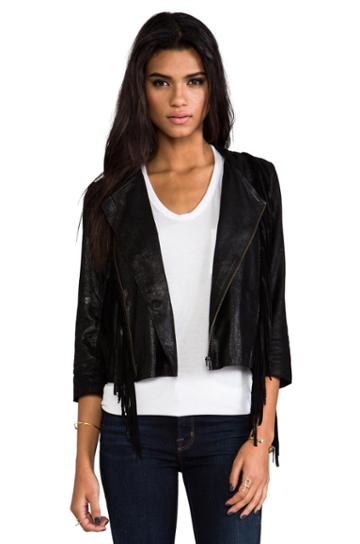 Cleobella Fringe Leather Jacket In Black