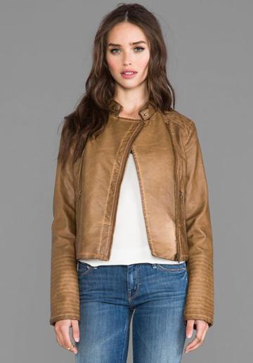Bb Dakota Stanley Garment Dye Faux Leather Moto Jacket In Brown