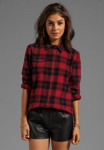 Pjk Patterson J. Kincaid Flint Flannel Top With Embellished Collar In Red